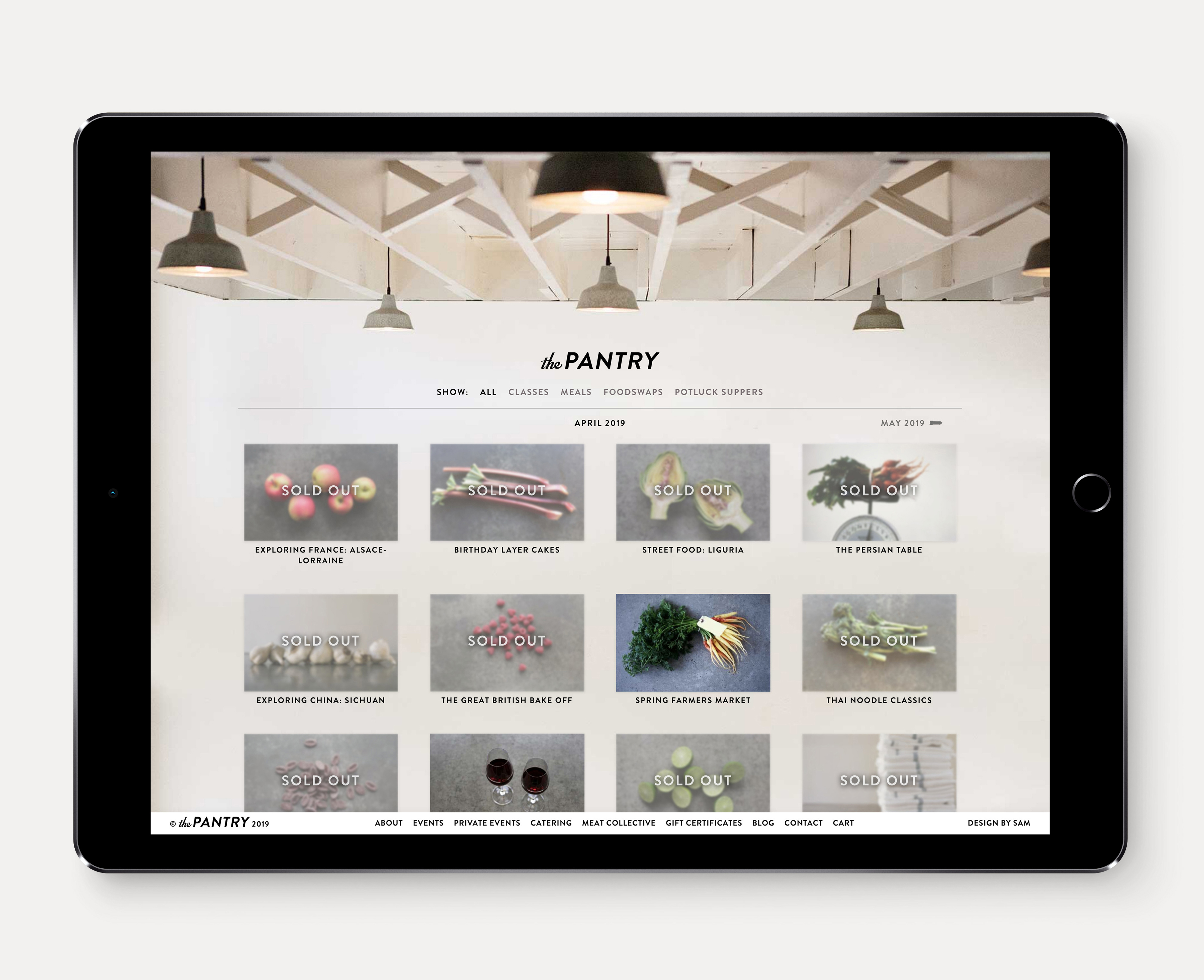 The Pantry website calendar on an iPad