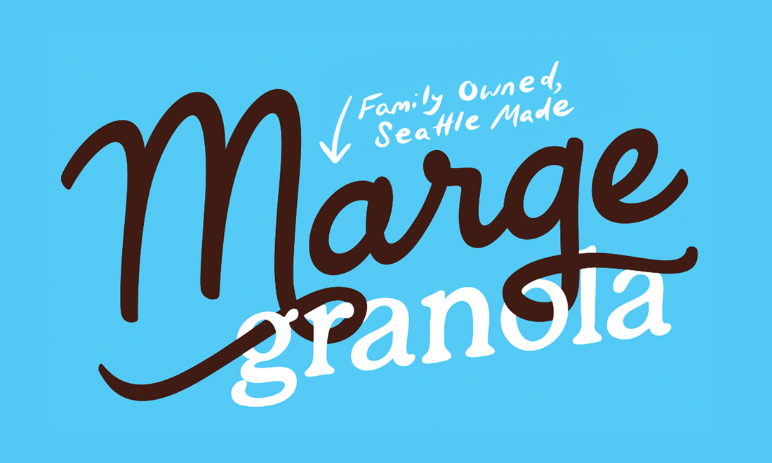 Hand-drawn Marge Granola logo showcasing warm, artisan-crafted branding for a premium granola company.